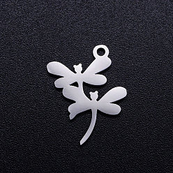 Stainless Steel Color 201 Stainless Steel Pendants, Dragonfly, Stainless Steel Color, 18x14x1mm, Hole: 1.5mm