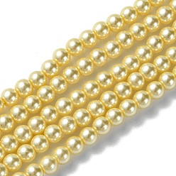 Moccasin Grade A Glass Pearl Beads, Pearlized, Round, Moccasin, 4mm, Hole: 0.7~1.1mm, about 100pcs/Strand, 16''(40.64cm)