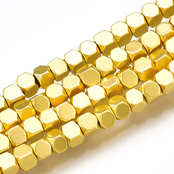 Golden Plated Electroplate Non-magnetic Synthetic Hematite Beads Strands, Cube, Golden Plated, 2x2x2mm, Hole: 0.5mm, about 203pcs/strand, 16.5 inch