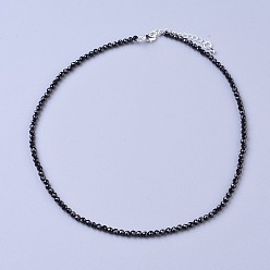 Espinela Espinela negra natural con cuentas collares, cierre de pinza de langosta latón, cuentas redondas facetadas, 16.5 pulgada ~ 16.7 pulgada (42~42.5 cm) x 3~3.5 mm