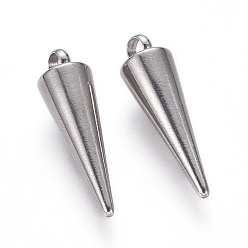 Stainless Steel Color 304 Stainless Steel Pendants, Spike/Cone, Stainless Steel Color, 18x5mm, Hole: 2mm