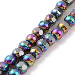 Multi-color Plated Electroplated Non-magnetic Synthetic Hematite Beads Strands, Faceted, Round, Multi-color Plated, 6~6.5x5~5.5mm, Hole: 1.4mm, about 73pcs/strand, 15.59~15.75 inch(39.6~40cm)