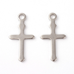 Stainless Steel Color 201 Stainless Steel Pendants, Cross, Stainless Steel Color, 24x12x1mm, Hole: 2mm