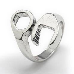 Platinum Adjustable Alloy Cuff Finger Rings, Wrench, Size 8, Platinum, 18mm