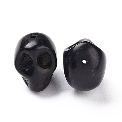 Черный Синтетических нитей бирюзовые бусы, окрашенные, череп, чёрные, 18x13x17 мм, Отверстие : 1 мм , около 178 шт / 1000 г
