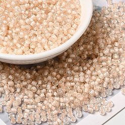 Pêche 12/0 transparentes perles de rocaille en verre, intérieur couleurs, trou rond, ronde, peachpuff, 1.5~2mm, Trou: 1mm, environ 450 g /sachet 