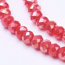Crimson Electroplate Glass Beads Strands, AB Color, Faceted, Rondelle, Crimson, 3.5x2.5~3mmmm, Hole: 1mm, about 139pcs/strand, 14 inch