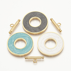 Mixed Color 304 Stainless Steel Toggle Clasps, with Enamel, Ring, Golden, Mixed Color, Ring: 29.5x2mm, Inner Diameter: 12mm, Bar: 21x7x3mm, Hole: 2mm