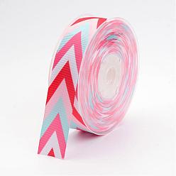 Pink Chevron Printed Grosgrain Ribbon, with Arrow Pattern, Pink, 1 inch(25mm), about 100yards/roll(91.44m/roll)