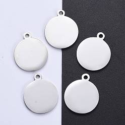 Stainless Steel Color 304 Stainless Steel Pendants, Manual Polishing, Blank Stamping Tags, Flat Round, Stainless Steel Color, 23x20x1.8mm, Hole: 2mm