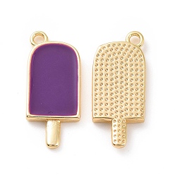 Dark Violet Ion Plating(IP) Brass Enamel Pendants, Ice-Lolly, Real Platinum Plated, Real 18K Gold Plated, Dark Violet, 20x9x2mm, Hole: 1.5mm