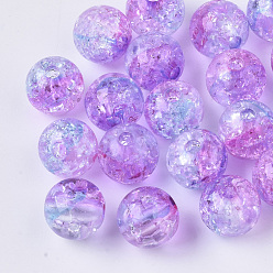 Orchid Transparent Crackle Acrylic Beads, Round, Orchid, 10mm, Hole: 2mm, about 943pc/500g