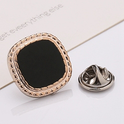Black Plastic Brooch, Alloy Pin, with Enamel, for Garment Accessories, Square, Black, 18mm