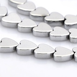 Silver Plated Non-magnetic Synthetic Hematite Heart Beads Strands, Silver Plated, 6x6mm, Hole: 1mm, about 75pcs/strand, 17.7 inch
