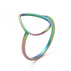 Rainbow Color Chapado iónico (ip) 201 anillo de dedo en forma de lágrima de acero inoxidable, anillo hueco ancho para mujer, color del arco iris, tamaño de EE. UU. 6 1/2 (16.9 mm)