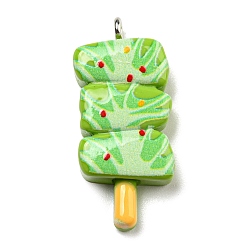 Yellow Green Opaque Resin Imitation Food Pendants, Kebab Charms with Platinum Tone Iron Loops, Yellow Green, 31x14x6mm, Hole: 2mm
