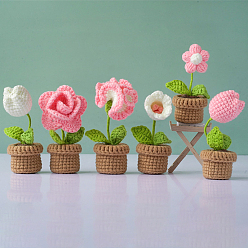 Rose Nacré Kit de crochet de décoration de poupée d'affichage de fleur de pot de bricolage, y compris le fil de coton, aiguille à crochet, aiguille à tricoter, marqueur de point de verrouillage, perle rose, 11 cm
