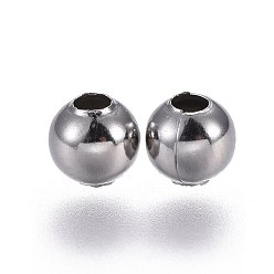 Color de Acero Inoxidable 304 de acero inoxidable perlas espaciadoras, rondo, color acero inoxidable, 5 mm, agujero: 1.8 mm