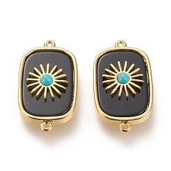 Black Agate Natural Black Agate & Synthetic Turquoise Links Connectors, with Long-lasting Plated Real 18K Gold Plated Brass Findings, Rectangle, 28x16x6.2mm, Hole: 1.2mm