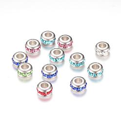 Mixed Color Resin Rhinestone Beads, Large Hole Beads, with CCB Plastic Findings, Rondelle, Mixed Color, 12~13x6.5mm, Hole: 7mm