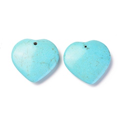 Небесно-голубой Синтетические бирюзовые подвески, окрашенные, сердце, голубой, 40x40x11 мм, отверстие : 3 мм