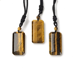 Tiger Eye Natural Tiger Eye Rectangle Pendant Necklace with Nylon Cord for Women, 25.98~27.17 inch(66~69cm)