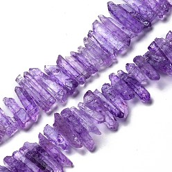 Violet Bleu Brins de perles teintes en cristal de quartz craquelé naturel, puce, bleu violet, 13~38x3~7x4~7mm, Trou: 1mm, Environ 67~70 pcs/chapelet, 14.76~15.16'' (37.5~38.5 cm)