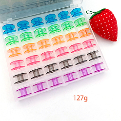 Color mezclado Bobinas de plástico transparente, porta hilos de coser, para coser herramientas, con caja de almacenamiento, color mezclado, 20x10 mm, agujero: 6 mm, 36 PC / sistema