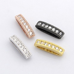 Mixed Color Oval Brass Micro Pave Cubic Zirconia Multi-Strand Links, Lead Free & Nickel Free & Cadmium Free, Mixed Color, 17x4x4mm, Hole: 2mm
