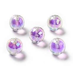 Pourpre Moyen Perles acryliques irisées arc-en-ciel à placage uv bicolore, ronde, support violet, 16x16mm, Trou: 3~3.1mm