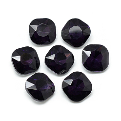 Púrpura Señaló hacia cabujones de diamantes de imitación de cristal, facetados, espalda plateada, plaza, púrpura, 10x10x4.5 mm