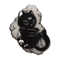 Noir Pendentifs acryliques opaques lumineux, forme de chat, noir, 37x32x2mm, Trou: 1.8mm