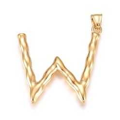 Letter W 304 Stainless Steel Pendants, Bamboo Shaped Letter, Golden, Letter.W, 46x47x5.5mm, Hole: 5x8mm