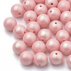 Salmon Spray Painted Style Acrylic Beads, Rubberized, Round, Salmon, 8mm, Hole: 1mm, about 1800pcs/500g