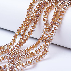Pérou Perles en verre electroplate, platinée, facette, rondelle, Pérou, 4x3mm, Trou: 0.4mm, Environ 123~127 pcs/chapelet, 16.5~16.9 pouce (42~43 cm)