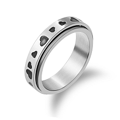 Cœur Anneau de bande de fidget rotatif en acier au titane, Fidget Spinner Ring pour soulager le stress anxieux, platine, motif de coeur, taille us 12 (21.4 mm)