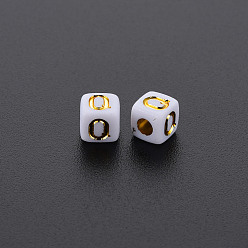 Letter Q Opaque White Acrylic Beads, Metal Enlaced, Cube with Letters, Letter.Q, 4.5mm, Hole: 2mm, about 5000pcs/500g