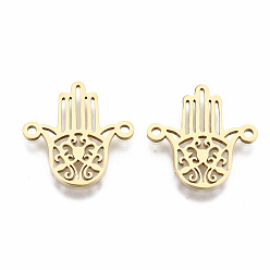 Golden 201 Stainless Steel Links Connectors, Laser Cut, for Religion, Hamsa Hand/Hand of Fatima/Hand of Miriam, Golden, 18.5x18x1mm, Hole: 1.4mm