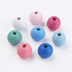 Mixed Color Natural Maple Wood Beehive Beads, Dyed, Round, Mixed Color, 13~14x13mm, Hole: 3~4mm, about 640pcs/500g