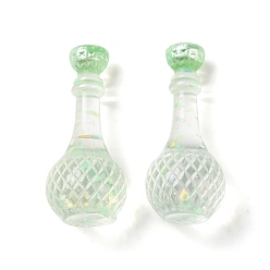 Césped Verde Chupete de botella cabujón de resina transparente, con lentejuelas, verde césped, 34.5x15 mm