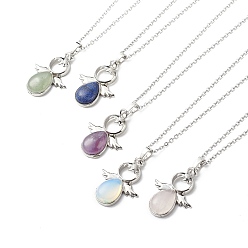 Stainless Steel Color 5Pcs 5 Style Natural & Synthetic Mixed Gemstone Angel Pendant Necklaces Set with 304 Stainless Steel Chains for Women, Stainless Steel Color, 17.72 inch(45cm), 1Pc/style