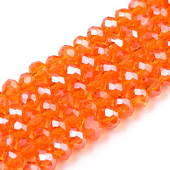 Naranja Oscura Abalorios de vidrio electrochapa, lustre de la perla chapado, facetados, Rondana plana, naranja oscuro, 2.5x2 mm, agujero: 0.4 mm, sobre 170 unidades / cadena, 11.8 pulgada (30 cm)