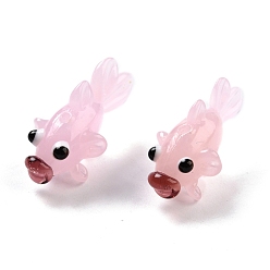Pink Handmade Lampwork Beads, Goldfish, Pink, 28x15.5x16mm, Hole: 1.7mm