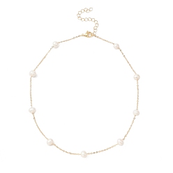 Oro Collar de cadena con cuentas de perlas naturales, joyas de latón, dorado, 15.75 pulgada (40 cm)