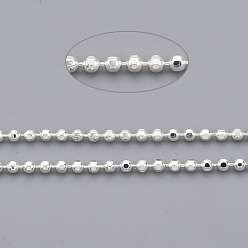Silver Brass Ball Chains, Faceted, Long-Lasting Plated, Soldered, with Spool, Cadmium Free & Lead Free, Silver, 1.2mm, about 301.83 Feet(92m)/roll