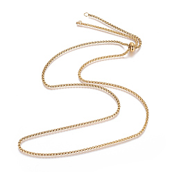 Golden Adjustable 304 Stainless Steel Slider Necklaces, with Box Chains and Slider Stopper Beads, Golden, 29.5 inch(75cm), 2.5mm