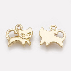 Real 18K Gold Plated Brass Kitten Charms, Real 18K Gold Plated, Cartoon Cat Shape, 9x9.5x1.5mm, Hole: 1mm