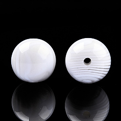 White Stripe Resin Beads, Glitter Powder, Round, White, 16mm, Hole: 2~2.4mm