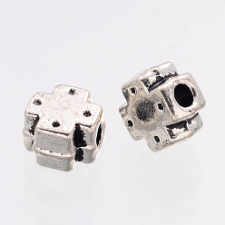 Antique Silver Greek Cross Tibetan Style Alloy Beads, Cadmium Free & Lead Free, Antique Silver, about 6mm long, 6.5mm wide, 4mm thick, Hole: 2mm