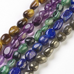 Mixed Stone Natural Gemstone Beads Strands, Tumbled Stone, Nuggets, 6~12x6~8mm, Hole: 0.5mm, about 40~51pcs/strand, 15.5~15.7 inch(39.5~40cm)
